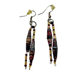 Paper and Seed Bead Earrings Fishhook Pierced 2.5" Drop Dangle